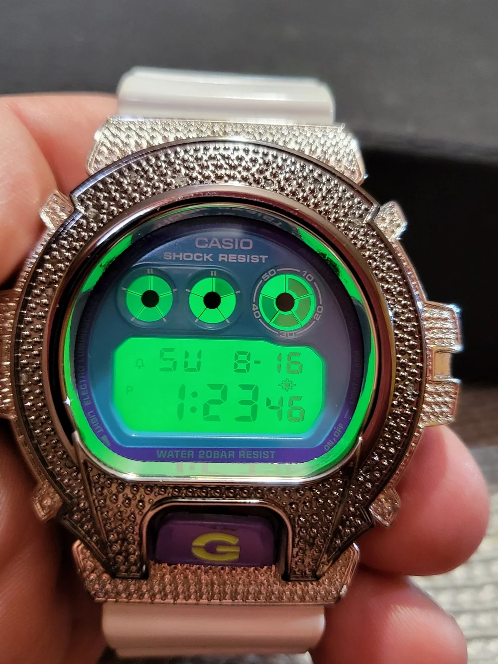 Casio G-Shock DW-6900CS Custom Bezel with White Band and Purple Accent